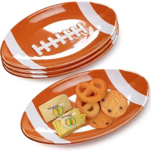 4 Pcs Football Serving Tray Melamine Football Plates Reusable Party Serving Dishes for Snacks Cookies Dessert Dishwasher Safe