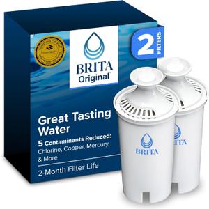 Brita Standard Water Filter for Pitchers and Dispensers, BPA-Free, Replaces 1,800 Plastic Water Bottles a Year, Lasts Two Months or 40 Gallons, Includes 2 Filters