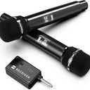 Wireless Microphones, Wireless Microphone with One-to-One Chip Connection, 40H Rechargeable Battery, 200FT Range, Plug and Play, Ergonomic Design,Less Latency Microphone for Singing, Speech, Party (Black)