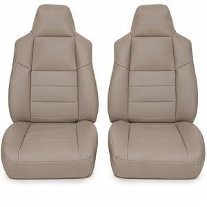 NLQR Medium Parchment Tan Leather Driver & Passenger Side Bottom & Top Lean Back Replacement Microfiber LeatherSeat Covers fit for Ford F250 F350 F450 F550 Lariat 2002-2007 & Excursion 2002-2005