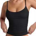 PINKMSTYLE Women's Basic Double Lined Scoop Neck Tank Tops Adjustable Cami Tank Summer Sleeveless Tops (Medium, Black)