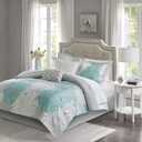 Madison Park Essentials Maible Cozy Bed in A Bag Comforter with Complete Cotton Sheet Set-Floral Medallion Damask Design All Season Cover, Decorative Pillow, Twin (68 in x 86 in), Floral Aqua 7 Piece