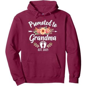 Promoted to Grandma Est 2025 Floral New Grandma Pullover Hoodie, L