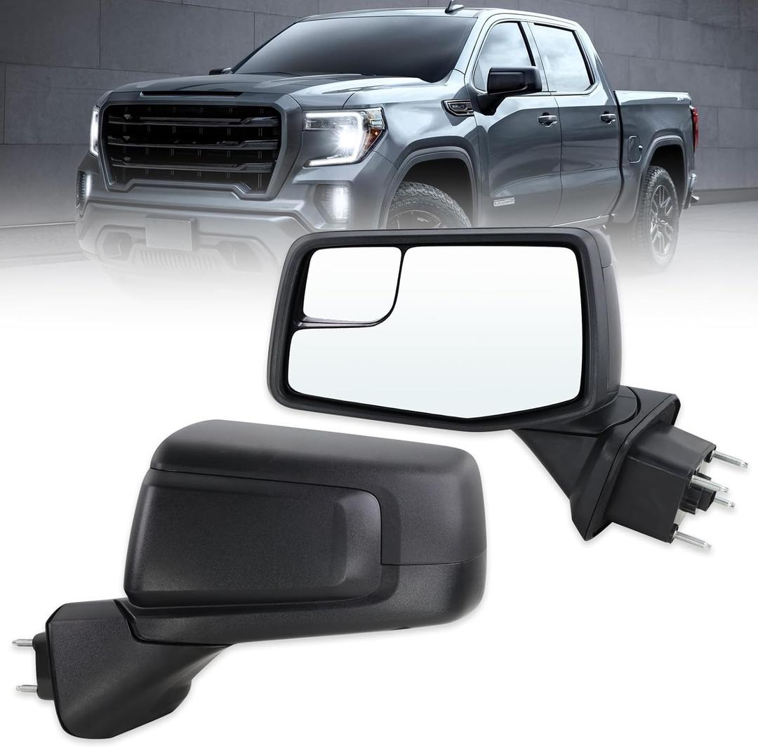 Left Driver Side Mirror Compatible With 2019 2020 2021 2022 2023 2024 2025 2026 GMC Sierra 1500 With Manual Folding Power Glass Heated Matte Black Replace#84732161,84309731(5Pins)