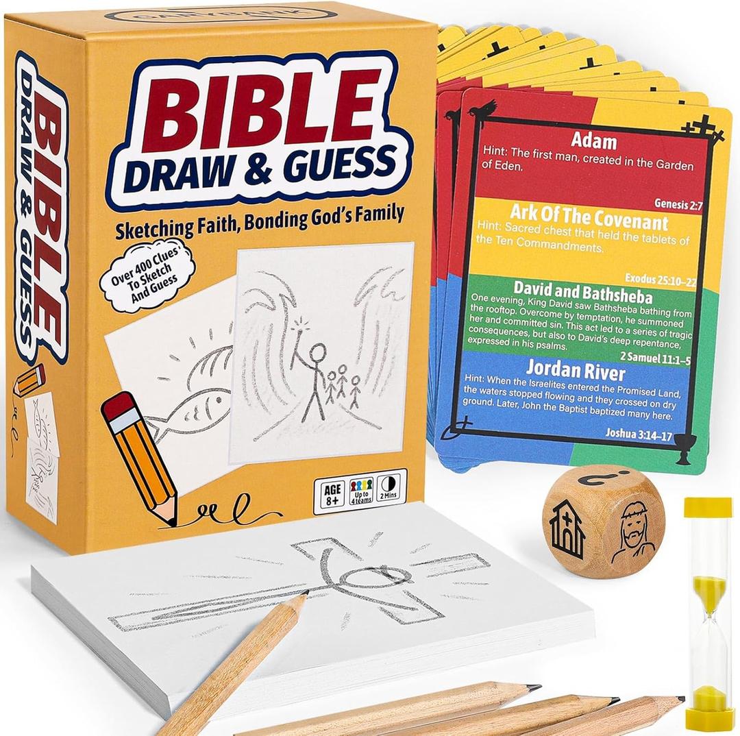 Garybank Draw & Guess Bible Who Games for Kids and Teens, 400 Keywords in 4 Categories, W/Biblical Story and Verse, Hilarious Christian Game for Sunday School & Youth Group, Pastor Icebreaker