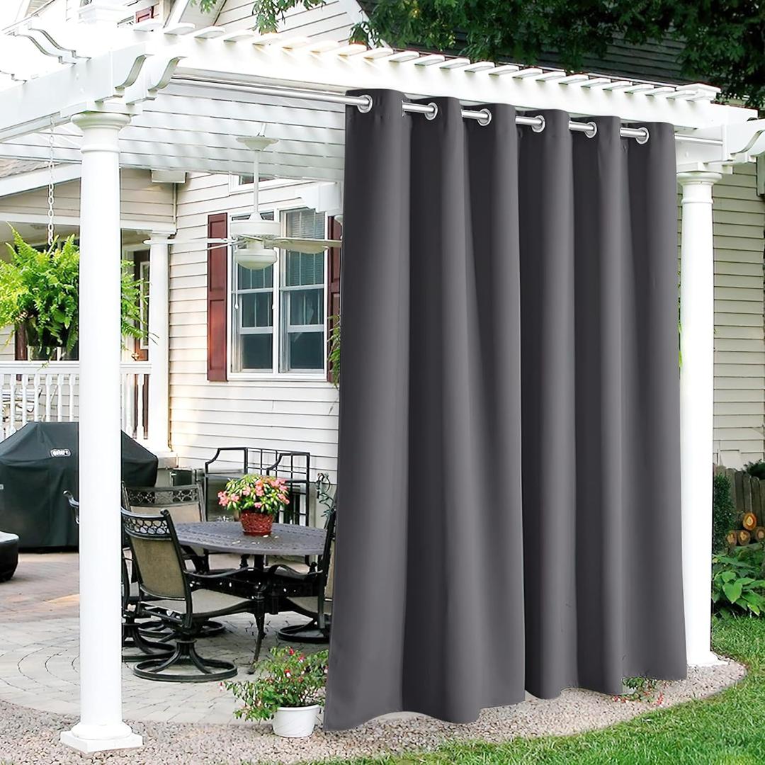 RYB HOME Outdoor Curtains 108 inches Long - Waterproof Blackout Indoor Outdoor Deck for Patio Door Gazebo Divider Backdrop Lanai Pavilion Pergola, W 84 x L 108, 1 Pc, Gray (Grey)