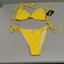 Zuvebamyo Women's Two Piece Bikini Swimsuit Sexy Ribbed Triangle Top Bathing Suits String Cheeky Bikini Sets Yellow S