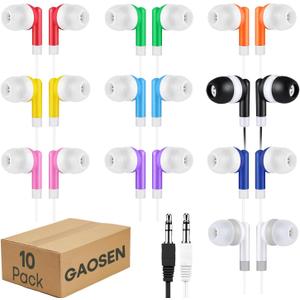 10 Pack Bulk Wired Earbuds for Classroom Students Kids, Multi Colored Class Set School Earphones for Children Toddler Teens Boys Girls and Adult (Mixed Colors)