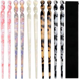 10 Pieces Acetate Hair Sticks Leopard Print Hair Pins, Tortoise Shell Hairpin Vintage Hair Chopsticks Retro Hairpins Disk, Hair Accessories for Women Girls (Vintage)