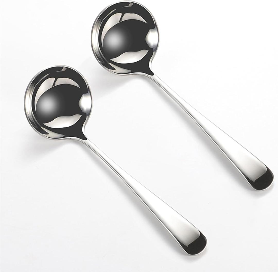 ZDFQly Small Ladle, 304 Stainless Steel Small Gravy Soup Serving Ladle for Sauces or Serving Soup Spoon, Silver (2 pack)