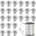 Frcctre 24 Pack Balloon Weights Metallic Silver Anchors Balloon Holder Foil Weights with 1 Roll Colorful Ribbon for Balloons Table Centerpiece Birthday Party Wedding Anniversary