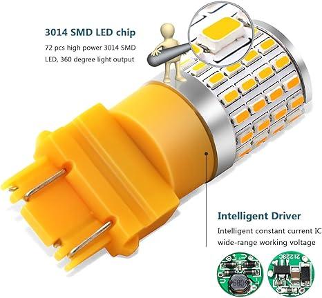 PHINLION 3157 LED Bulb Amber Yellow, Super Bright 3156 4157 3757 3457A LED Blinker Bulbs for Rear Front Turn Signal Parking DRL Side Marker Lights, Non-polarity, Pack of 2