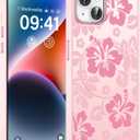 Pink Cute Hibiscus Flower Phone Case for iPhone 13/14 6.1", Compatible with MagSafe, Floral Pattern Print Design Magnetic Case for Women Girls Soft TPU Hard PC Shockproof Funda Cover
