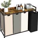 Laundry Hamper with Shelf, Laundry Basket 4 Section, Laundry Sorter with Pull-Out Removable Large 4 Color Bags and Movable Wheels, Metal Frame, 4 x 15.87 Gallons (60L), Rustic Brown PF07XLN ((4 Bags)43.7"L x 15.74"W x 33.66"H, Rustic Brown + 4-Color)