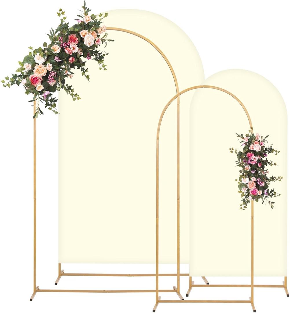 Toolterritary 2 Metal Arch Backdrop Stand and 2 Cover Set, Sturdy 7.2FT, 6FT Party Backdrop Set, Wedding Arch Frame and Cover Set for Birthday, Baby Shower,Christmas, Anniversary(Beige)