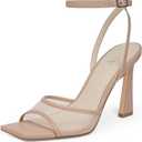 Strappy Heels for Women Heeled Sandals Square Toe Heel Ankle Strap Stiletto Mesh High Heels Dress Shoes Size 6.5