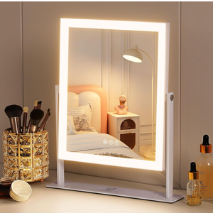 FENCHILIN Vanity Mirror with Lights 11.8" x 9.8",Lighted Makeup Mirror and Hollywood Mirror with Smart Touch Control 3 Colors Dimmable LED Light, 360°Rotation 10X Magnification(White)