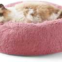 Bedsure Calming Cat Beds for Indoor Cats - Small Cat Bed Washable 20 inches, Anti-Slip Round Fluffy Plush Faux Fur Pet Bed, Fits up to 15 lbs Pets, Mauve Blush