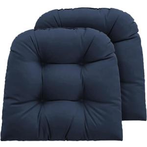 Outdoor Chair Cushions Set of 2, 22x22x4 Inch Seat Pads with Ties for Patio Wicker Chairs Garden Dining Chair, Indoor Outside Use, Fade-Resistant & Waterproof, Dark Blue
