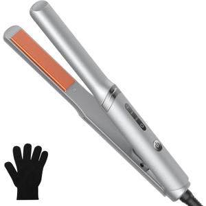 Mini Flat Iron 0.7 Inch with Negative Ion,15s Fast Heating Straightener, Adjustable Temperature & Auto Shut Off, Double Voltage Travel Hair Straightener for Short Hair, Curls, Bangs, Men & Women (Silver Orange)
