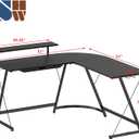 SHW 51 x 51 Inches Vista L-Shaped Desk with Monitor Stand and Drawer, Black, L-Shaped w/ 1 Side Monitor Riser