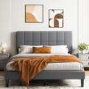 Marsail Twin Size Bed Frame with Headboard, Sturdy and Durable with 12 Support Legs, 1300 lbs Capacity, Solid Wooden Upholstered Adjustable Headboard for 6"-12" Mattresses, Easy Assembly,Dark Gray