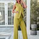 luvamia Vest Pants Suits for Women Dressy 2 Piece Business Casual Outfits Sleeveless Blazer Wide Leg Pants Pantsuit Sets