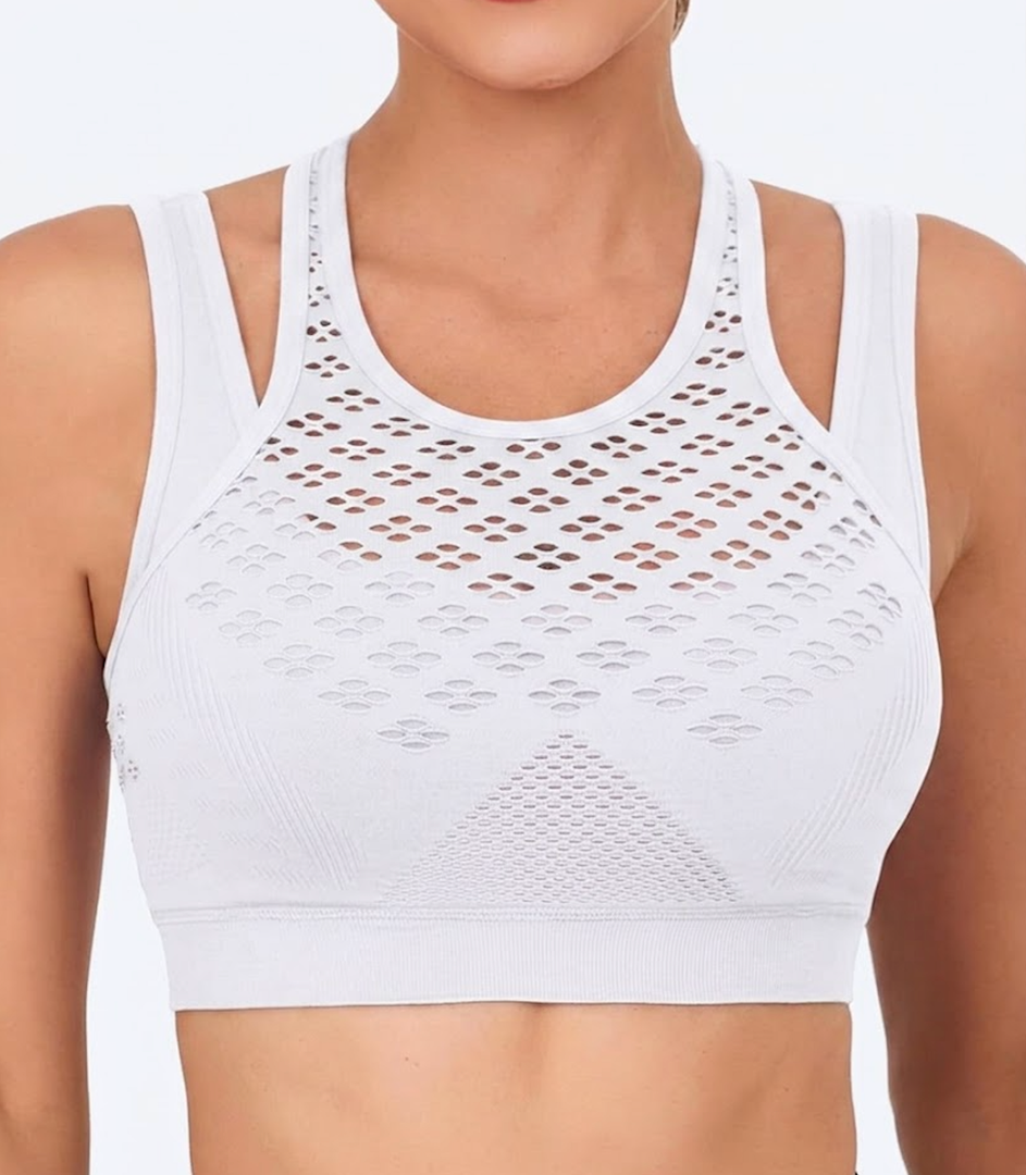 RUNNING GIRL Sports Bras for Women High Support,Seamless Ribbed Longline High Neck Sports Bra Racerback Padded Crop Top Yoga (Small, A-White)