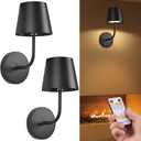 LED Wireless Wall Lamp Set of 2, with 5600mAh Rechargeable Battery Powered Wall Sconces, Touch for Remote Control Infinite Dimming Be Used for Bedroom Mirror Living Room Wall Painting (Black) (Black-2Pack)