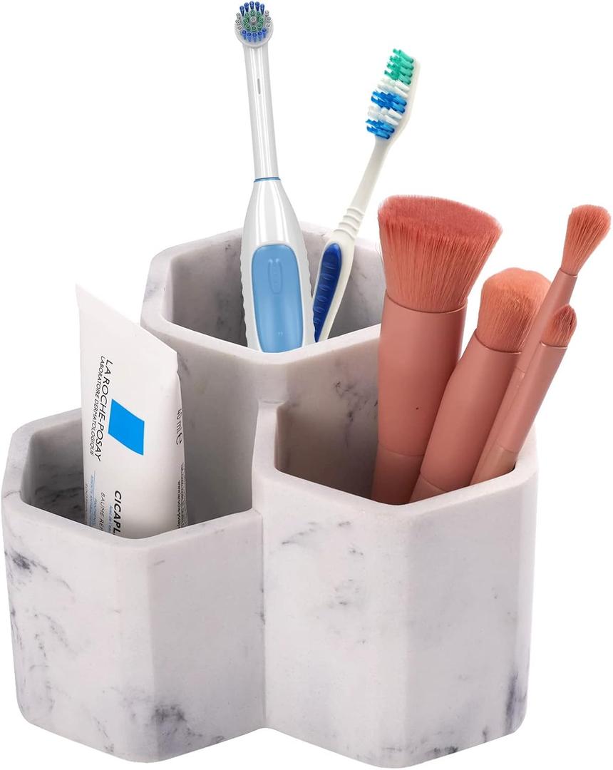Toothbrush Holder for Bathrooms Toothpaste Holder Stand Bathroom Organizer for Toothbrush Makeup Brushes Holder (1 Pack, Marble5)