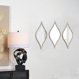 Rustic Small Tear Drop Mirror Wall Decor 6 X 15 Inch, Set of 3 Distressed White Metal Entryway Mirror, Gold Wall Mirrors Decorative for Bathroom Bedroom Living Room