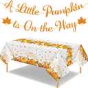 3 Pcs Little Pumpkin Thanksgiving Tablecloths a Little Pumpkin is On The Way Banner Fall Baby Shower Party Supplies 54 x 108 Inch Plastic Table Cover for Gender Reveal Autumn