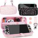 PAWDIARY Pink Sakura Carrying Case Compatible with Nintendo Switch 2 2025, with Hardshell Switch 2 Protective Cover Skin, HD Screen Protector, Shoulder Strap & 2 Thumb Caps  Cute Girly