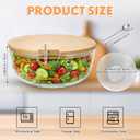 Large Glass Salad Bowl 2.43 Quart Trifle Glass Mixing Bowl with Bamboo Lid and Stainless Steel Spoon for Food Prep, Storage, Baking, Mixing and Cooking