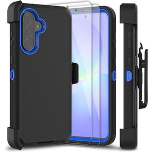 Leptech for Samsung Galaxy A36 5G Case with 2 Pack Tempered Glass Screen Protector, [Belt Clip Holster Series] Full-Body Heavy Duty Shockproof Protective Phone Cover (Dark Green/Black)