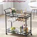 VASAGLE Bar Cart Black, Home Bar Serving Cart, Wine Cart with 2 Mirrored Shelves, Wine Holders, Glass Holders, for Kitchen, Dining Room, Black ULRC090B62