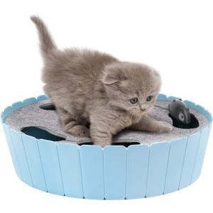 Pawaboo Interactive Cat Toy With Running Mouse, Electronic Motion Automatic Teaser for Indoor Cats, Pop and Play Hide Seek Hunting Mouse for Pet Kitten Play Fun Exercise, Blue