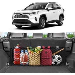 Canvcle Trunk Cargo Net for 2019-2025 Toyota RAV4 Accessories Envelope Style Mesh Trunk Net Organizer and Storage Stretchable Adjustable Elastic Nylon Rear Cargo Netting with Hooks