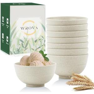 Wrova Wheat Straw Dessert Bowls 10Oz Set Of 7 - Unbreakable Snack Bowls For Kids - Mini Bowls For Ice Cream,Snack And Fruits - Microwave & Dishwasher Safe Appetizer Bowl Sets - Beige