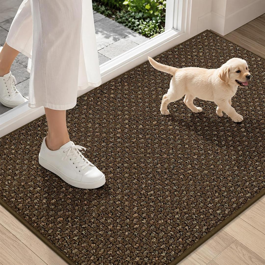 COSY HOMEER Door Mat Non-Slip Entryway Rugs Dirt Trapper, 24"x36", Brown