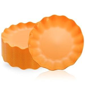 LIYH 20 Pcs 7.5 Inch Orange Plastic Plates Reusable - Unbreakable Dessert Scalloped Plates-Dishwasher Safe for Halloween & Thanksgiving Party BPA Free (20 Guests)
