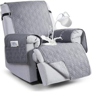VANSOFY 100% Waterproof Recliner Chair Covers, Recliner Cover Non-Slip Dog Chair Cover Furniture Protector Washable Slipcover with Pocket, Elastic Straps for Pets, Dogs(Light Gray, 23.6")