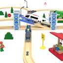 Z MAYABBO Wooden Train Set Accessories Wood Railway Bridge for Railroad Tracks, 2-Level Overpass Compatible for All Railway Tracks System