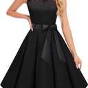 Bbonlinedress Women's 1950s Vintage Rockabilly Swing Dress Lace Cocktail Prom Party Wedding Guest Dress (Black, M)