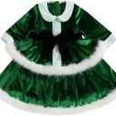 Kid Little Girls Christmas Outfit Santa Claus Velvet Lapel Long Sleeve Dress Princess Party Layered Dresses with Belt (Green, 3-4 Years)