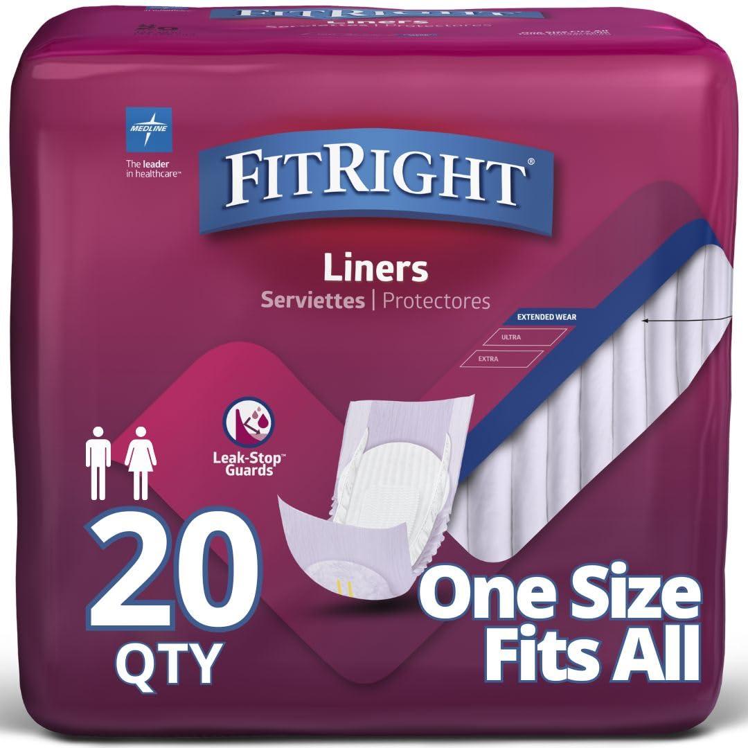 FitRight Restore Incontinence Liners, Maximum Absorbency, 13" x 30", 20 Count