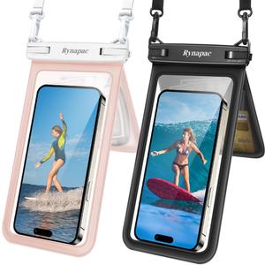 Rynapac IPX8 Waterproof Phone Pouch 2 Pack, [Up to 8.5''] Double Space Waterproof Phone Case with Lanyard for iPhone 17 16 15 14 Pro Max, Cellphone Dry Bag for Beach Vacation Cruise Essentials