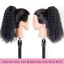 Kinky Curly Ponytail Extension Drawstring Human Hair Clip In Brazilian Virgin Human Hair Ponytails For Black Women Curly Wave Hair Pieces Natural Black 16 Inch