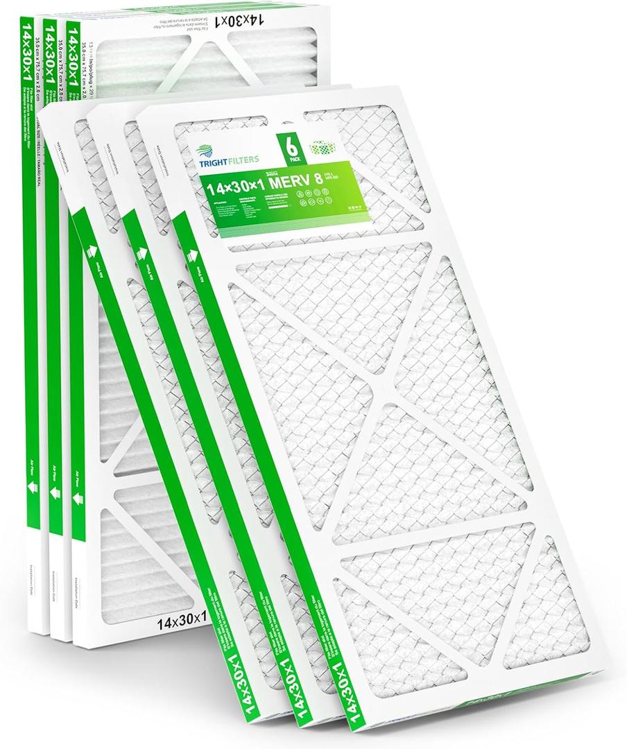 TRIGHTFILTERS 14x30x1 Air Filter 6 Pack, Durable MERV 8 Pleated Home HVAC AC Furnace Filters, Lightweight Compact Air Conditioner Filter Replacement
