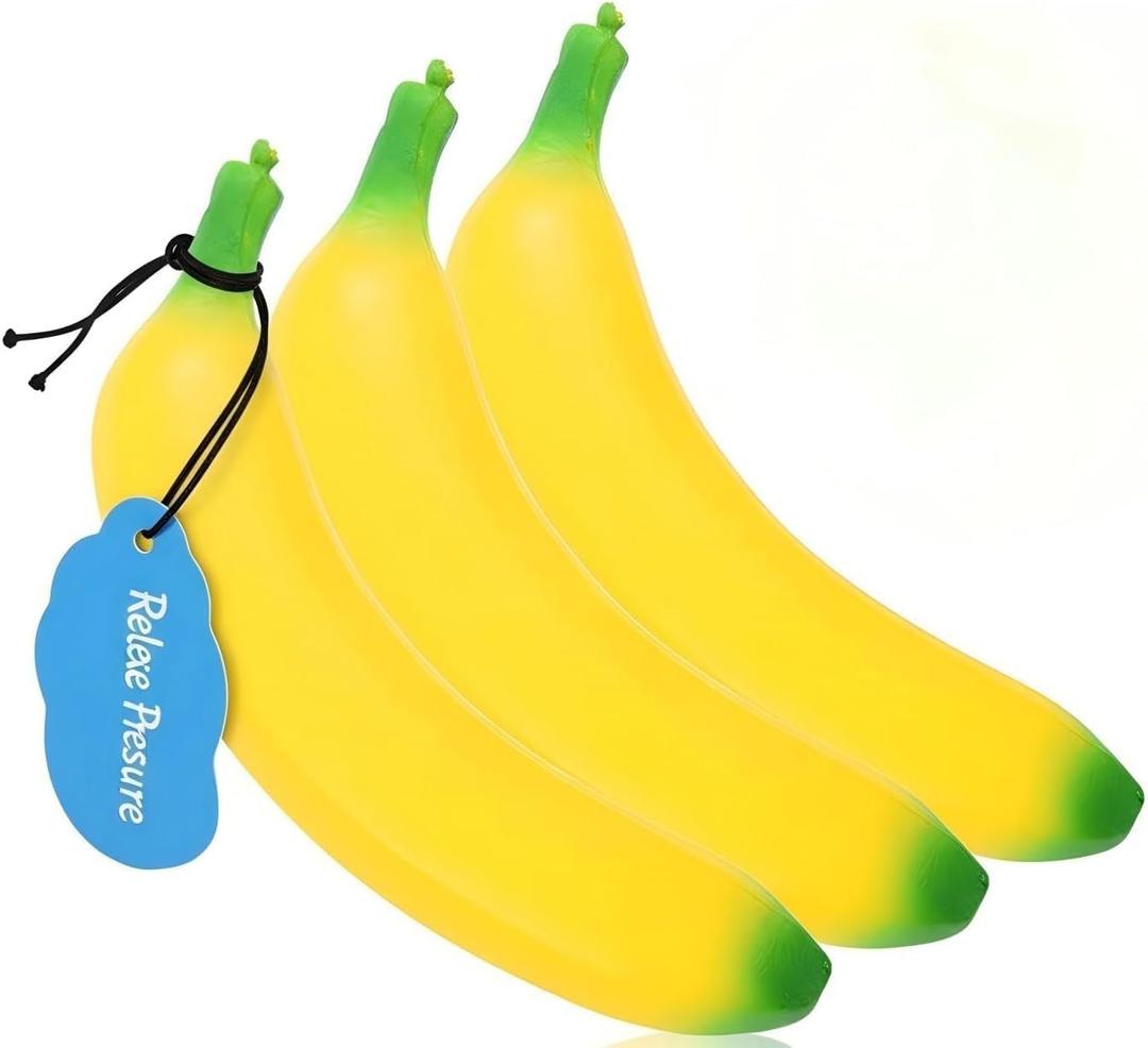 3PCS Bannana Squishy Stress Toy Fake Stretchy Banana Foam Squishies Squishy Fidget Toys Stress Relief Anti Stress Stretchy Bannana Toys